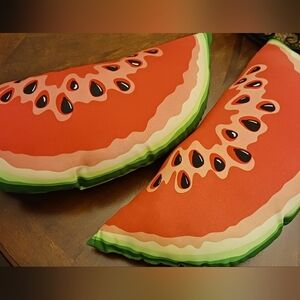 🍉Watermelon Slice Linen Pillows (2), 8" high x 21" length, EUC